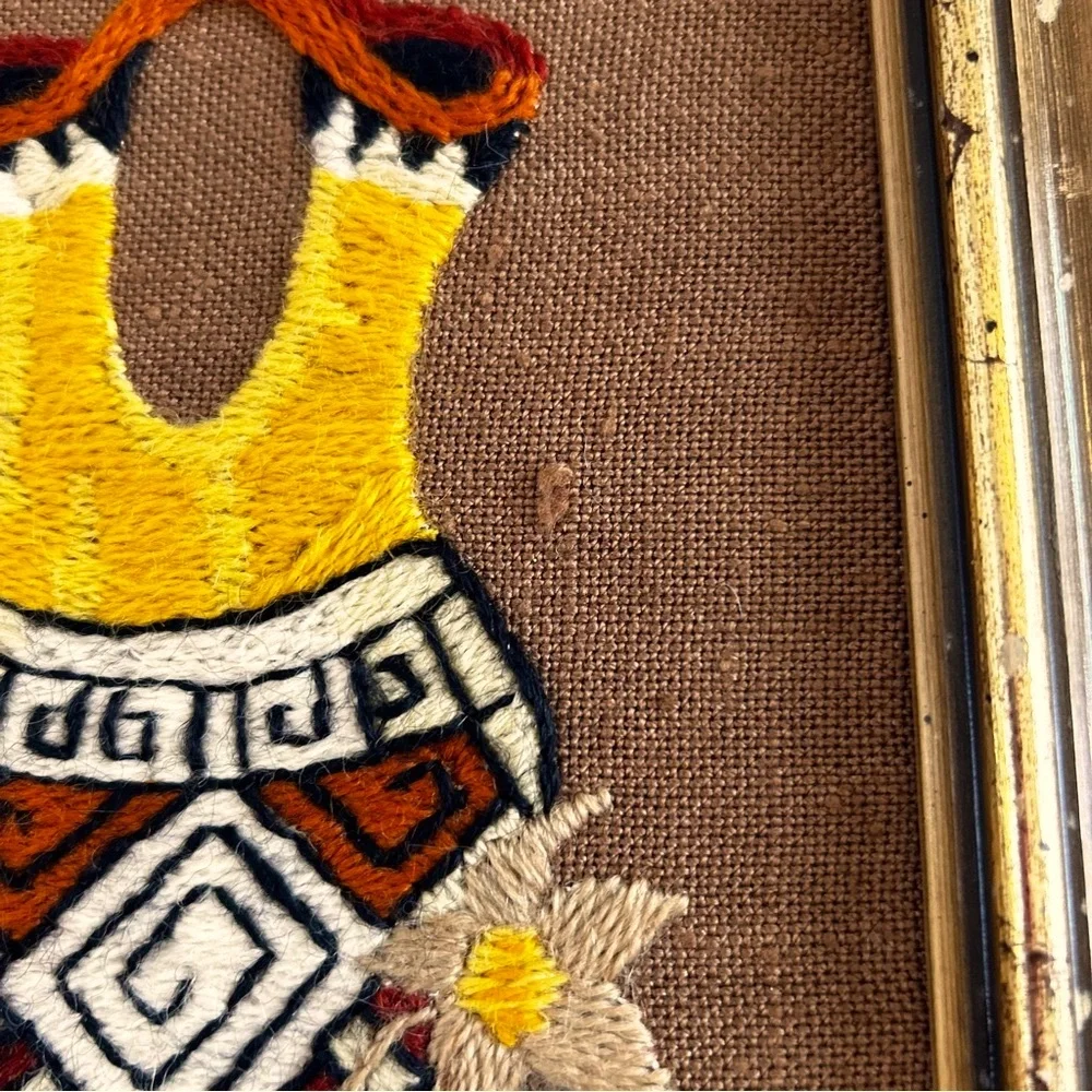 Vintage Sunset Designs Crewel Embroidery SW Native American Vase Wall Art Pair - Picture 11 of 13